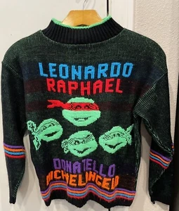 VTG 1991 Teenage Mutant Ninja Turtles Embroidered Sweater Hot Cashews Yth Large - Picture 1 of 4