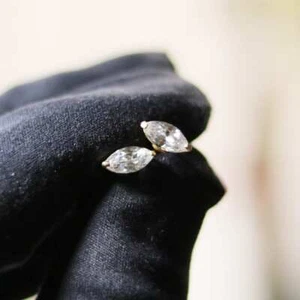 1Ct CZ Marquise Cut Solid 14K Yellow Gold Stud Push Back Earrings - Picture 1 of 5