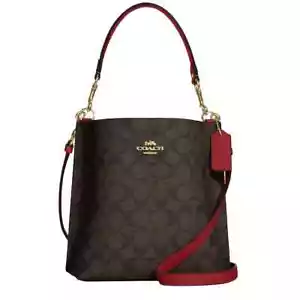 Coach Mollie 22 Bucket Bag In Signature Canvas CA582 IM/Brown 1941 RED NWT - Picture 1 of 10