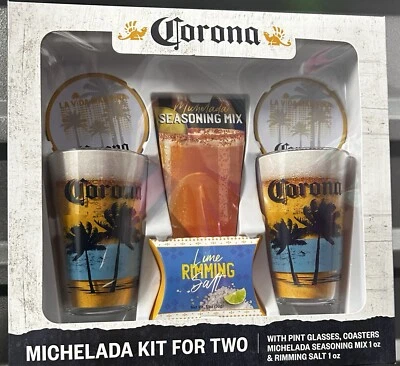 Набор Corona Michelada для 2 с ограниченным тиражом 16 унций стаканы, подставки и смесь - Изображение 1 из 4