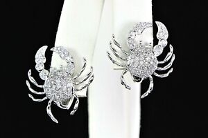 $7,850 Platinum 1.00ct Pave Set Round Diamond Cancer Zodiac Crab Earrings