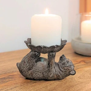 Candle Holder Realistic Bear Shape Candle Tea Light Stick Wooden Effect Holder - Picture 1 of 4