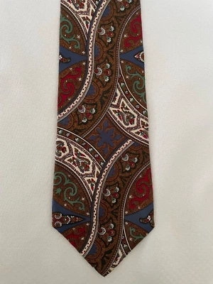 Hathaway Vintage Seda Hecho a Mano Paisley Marrón Marfil Azul Foto 1 de 3