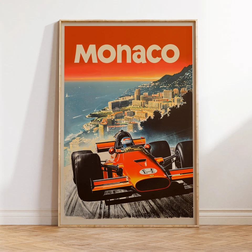 Retro Monaco Grand Prix Poster | Vintage F1 Style Print | Formula One Wall Art - Image 1 of 4