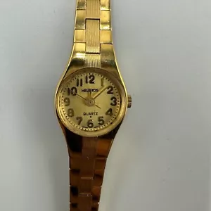 Vintage Helbros Watch Women Gold Tone Small Round Face Quartz New Battery 6.25" - Picture 1 of 15