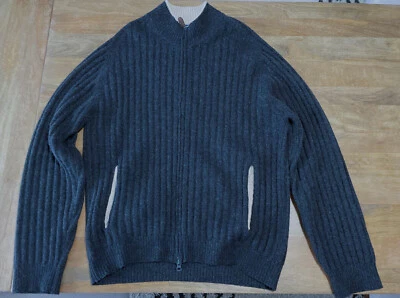 Suéter Tejido 100% Cachemira Bolsillos Cremallera Completa Peso Pesado Carbón XL GRUESO Foto 1 de 4