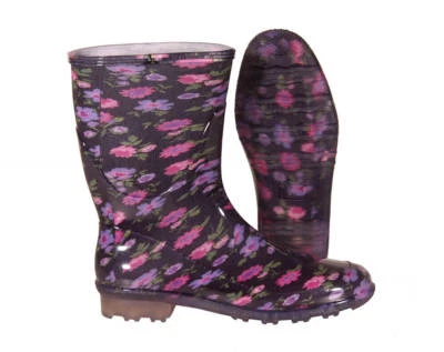 Gummistiefel G&G Damen LINA BASSO TUBOLARE schwarz-lila-blumen Gr. 38 - Gr. 41