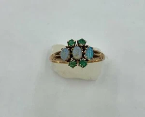 Victorian Opal Emerald Ring Gold Antique Wedding Engagement Stacking Ring - Picture 1 of 12