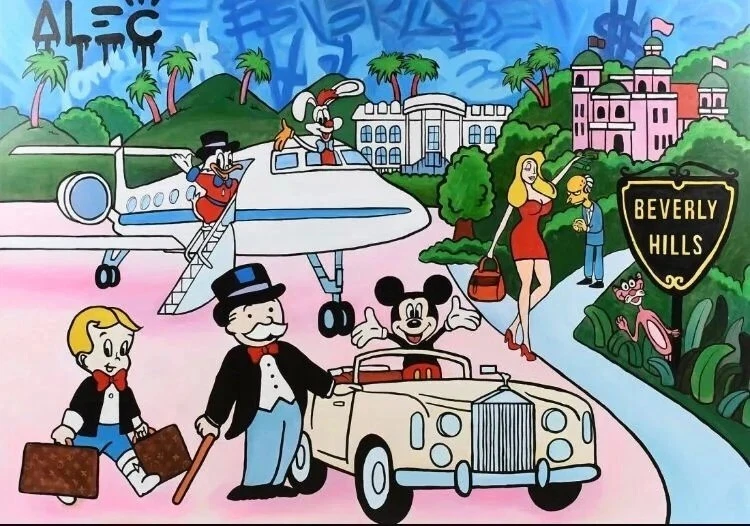 Pintura rara firmada Alec Monopoly acrílico sobre lienzo Foto 1 de 4