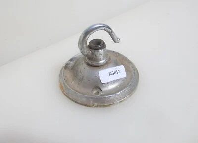 Vintage Brass Ceiling Light Hook Bracket Rose Old Deco Nickel Hanger Antique 3"W - Image 1 of 4