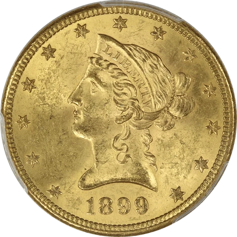 1899-S Liberty Head Gold Eagle $10, PCGS MS 63 + CAC - Nice Original Coin Cover