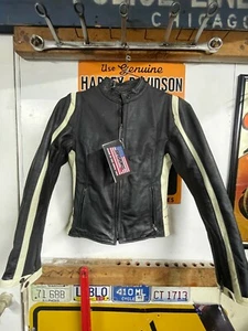 New w/ Tags Ladies Brooks Tu- Tone leather Motorcycle Jacket- sz 8-Cafe Racer - Picture 1 of 3
