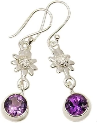 Pendientes de amatista facetada con flor de plata de ley 925 Foto 1 de 3
