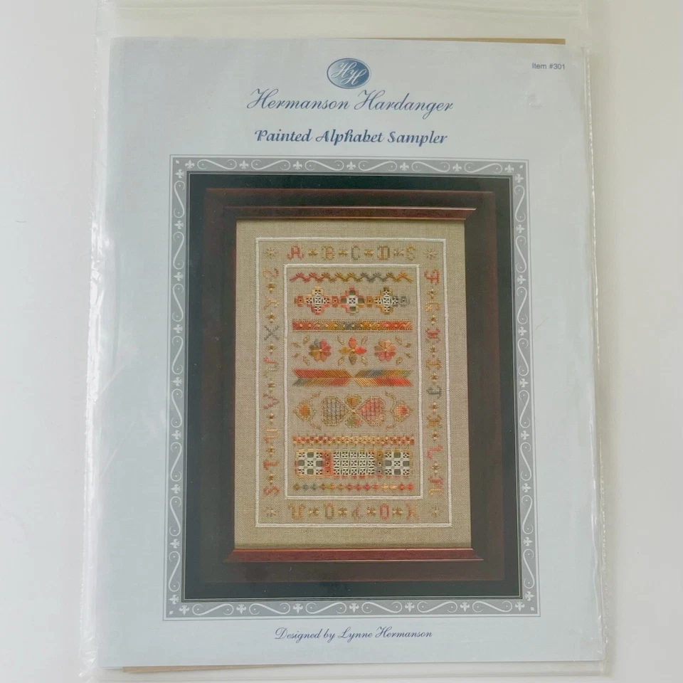 PAINTED ALPHABET SAMPLER Hermanson Hardanger Cross Stitch Pattern #301 (2000) - Image 1 of 3