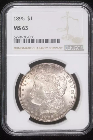 1896 P Morgan Silver Dollar NGC MS-63 Cover