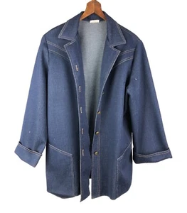 Vintage Graff California Wear 1970s Blue Denim Look Polyester Women's Jacket Lg - Picture 1 of 5
