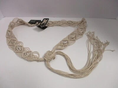 Cinto INC largo macramé corda conchas fechamento de gravata boêmio tamanho médio novo com etiquetas Fu29 - Imagem 1 de 4