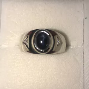 14kt white gold mens Genuine Blue Star Sapphire & Diamond ring size 7 1/2 - Picture 1 of 20