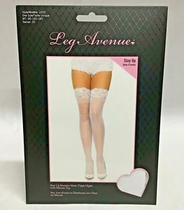 Stay Up Spandex Sheer Thigh High Silicone Band Lingerie White Wedding Denier 20 - Picture 1 of 2