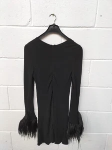 Colección Topshop KATE MOSS. VESTIDO PUÑO PLUMA AVESTRUZ NEGRO Uk10 - Imagen 1 de 7