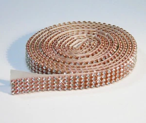 ROSEGOLD / CRYSTAL Mesh Strassband SS6 SELBSTKLEBEND 10mm / 4 Reihen Chaton - Picture 1 of 14