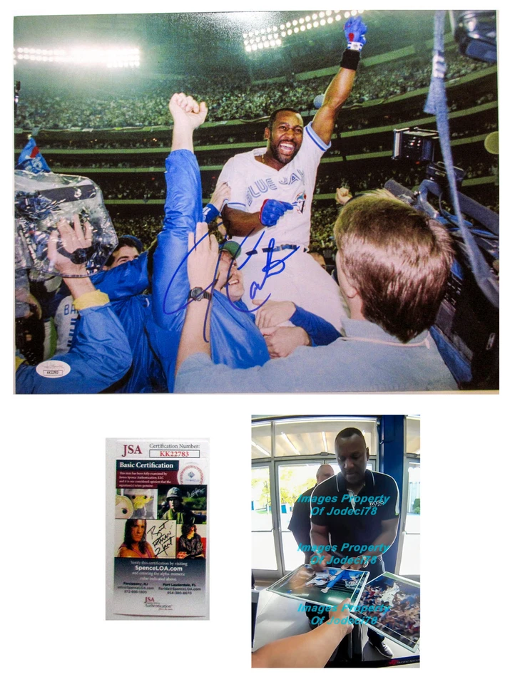 Foto firmada por Joe Carter 1993 Blue Jays Serie Mundial 11x14 prueba exacta certificado de autenticidad JSA Foto 1 de 4