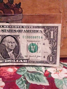 $1 Bill Fancy note low serial # D 10009970 A 3 in a Row Zeros 🆓 🪙 l Good Luck - Picture 1 of 9