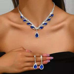 Fashion Jewelry Set Gift Women's Designer Party Rhinestone Earrings Necklace - Picture 1 of 1