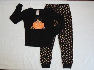 Gymboree Girls Size 5 Halloween Candy Treat Pajamas Jack O Lantern Cotton Black - Picture 1 of 2