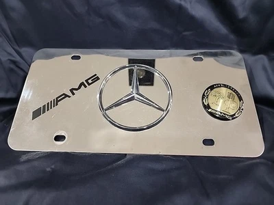 AMG Mercedes chrome-licensed plate w/GENUINE Mercedes-AMG Affalterbach Emblem Foto 1 de 4
