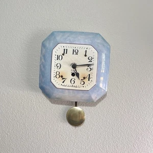 Reloj de pared vintage azul porcelana 8 días hecho por Newark Clock Company NJ EE. UU. - Imagen 1 de 8