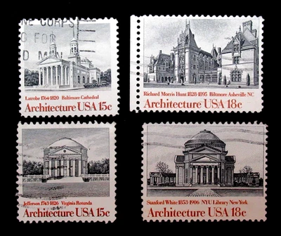 Почтовые марки США выпуск американской архитектуры 1979 лот из 4 б/у - Изображение 1 из 2