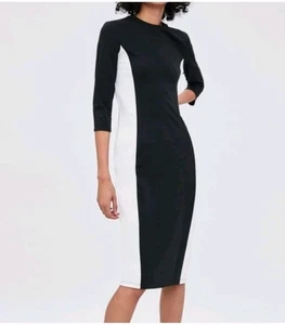 Zara Neu mit Etikett schwarz weiß Colorblock Midi tailliert Dreiviertelärmel Größe Medium - Bild 1 von 8