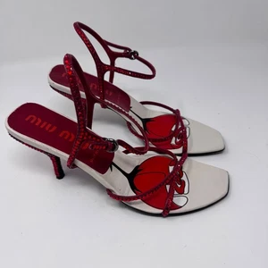 Miu Miu rote Swarovski Kristall Riemchen Heels - Größe 39 (Made in Italy) - Bild 1 von 11