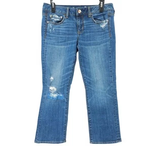 American Eagle Crop Jeans Size 6 Low Rise Altered 25" Inseam Med Wash Distressed - Picture 1 of 12