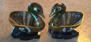 Paar Vintage China Cloisonne Schwan Schmuck Schale Messing Emaille Chinesisch 2,5" - Bild 1 von 6