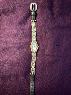 Женские часы Brighton Baja двухцветный овальный циферблат черный кожаный ремешок новый аккумулятор - Изображение 1 из 2