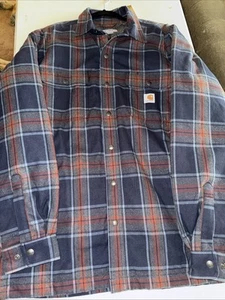 Carhartt Relaxed Fit Heavyweight Flannel Sherpa Lined Snap Button Jacket L - Picture 1 of 8