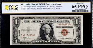 $1 1935-A Hawaii Fr. 2300 WWII Emergency Issue Brown Seal PCGS Gem Unc 65PPQ - Picture 1 of 2