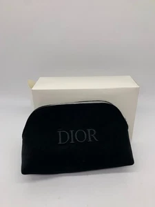 DIOR Cosmetic Makeup Pouch Pochette Pochette Pochette Doppia Zip Nero Velluto - Nuova - Foto 1 di 4