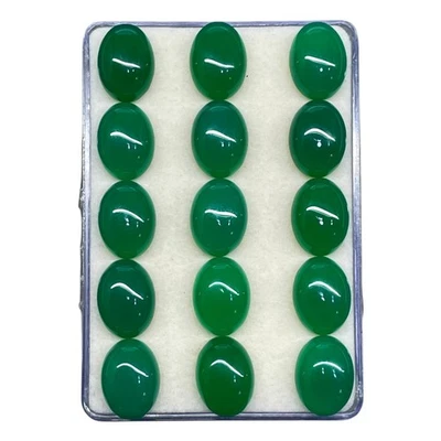 15 Pcs Natural Green Onyx 16x12mm Oval Cabochon Loose Untreated Gemstones Lot - Image 1 of 4