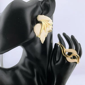 Vintage GoldT Armband Piercing Ohrring verheiratet Set Emaille edel so hübsch - Bild 1 von 5