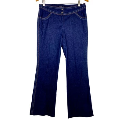 Escada Rainbow Stitch Bareback Jeans Women 40 Dark Blue Bootcut High Rise Pride  - Image 1 of 4