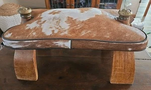 Large Vintage MCM COWHIDE Footstool 26x13x13 Leather Super Cool! - Picture 1 of 24