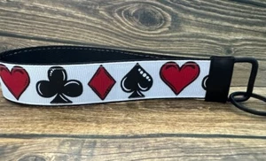 Key Fob Chain Holder Wrist Lanyard Playing Cards Heart Spade Diamond Club Poker - Picture 1 of 1