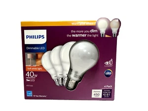 Philips 40 Watt Replacement A19 E26 Dimmable LED Bulb Soft White 5W (4 pack) New - Picture 1 of 3
