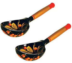 2 pc Khokhloma Dinner Spoon Russian Spoon Hohloma Ложка Хохлома Musical Spoon - Picture 1 of 5