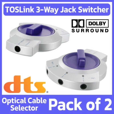 2 Pack 3-Way TOSLink Splitter Digital Fiber Optical Audio Selector Cable Switch - Image 1 of 4