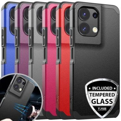 For TCL K32 5G Case Mount Friendly Hard Dual Layer Hybrid Cover+Tempered Glass - Image 1 of 4
