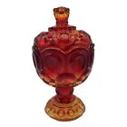 Le Smith Red Amberina Glass Moon And Stars Compote Lidded Candy Jar Cadmium